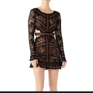 For Love And Lemons Emerie Black and Tan Lace Mini Dress